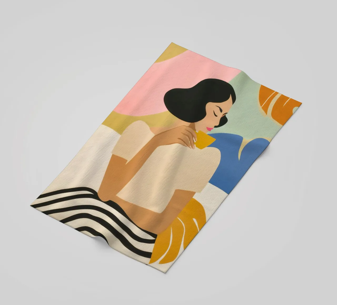 Mujer disfrutando de un espresso | Ilustración de moda toalla de playa de Autofocus