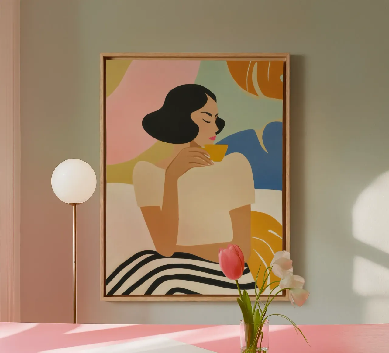Mujer disfrutando de un espresso | Ilustración de moda lienzo de Autofocus