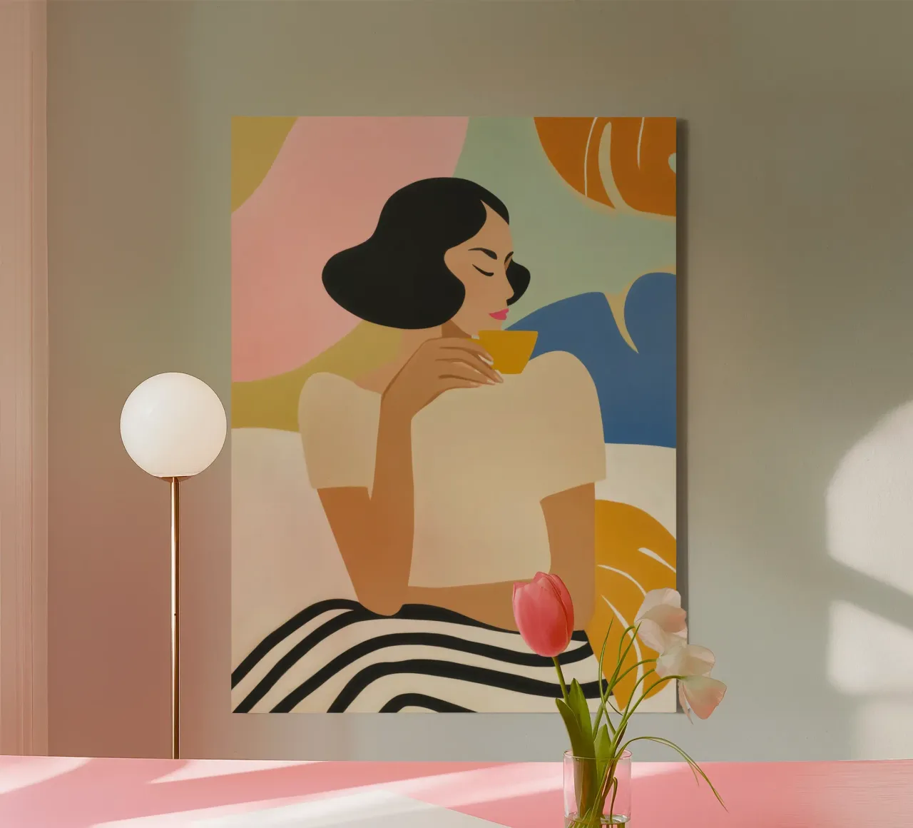 Mujer disfrutando de un espresso | Ilustración de moda lienzo de Autofocus