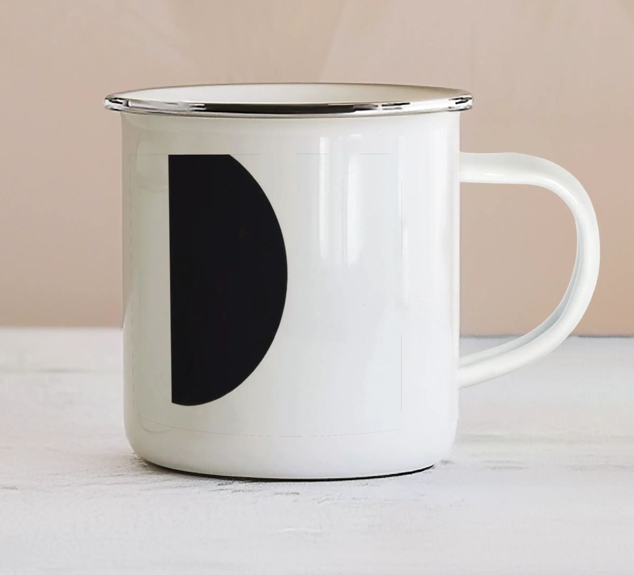 Abstract ontwerp met zwarte vormen op een witte achtergrond emaille mok van DesignDoodle