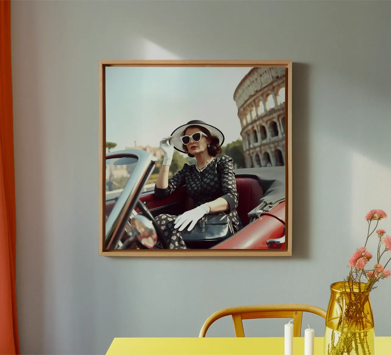 Dame uit 1960 in cabriolet bij Colloseum canvas met Baklijst van Anita's Dream