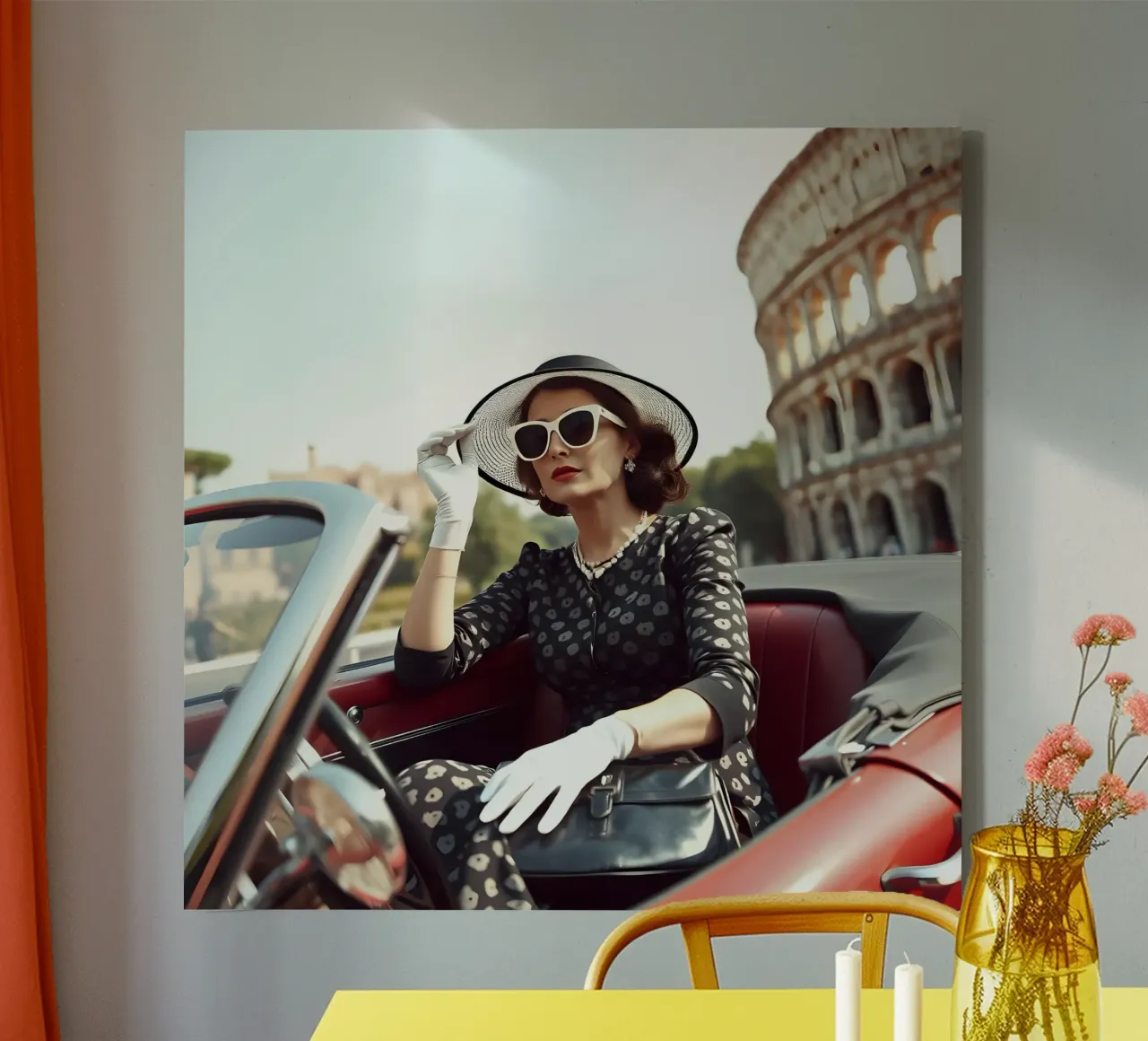 Dame uit 1960 in cabriolet bij Colloseum canvas met Baklijst van Anita's Dream