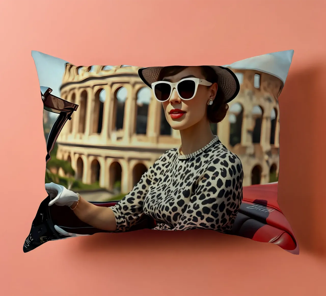 1960ies Lady in Convertible near Colloseum decorative cushion by Anita's Dream