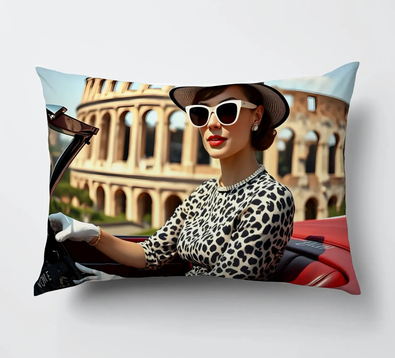 1960ies Lady in Convertible near Colloseum decorative cushion by Anita's Dream