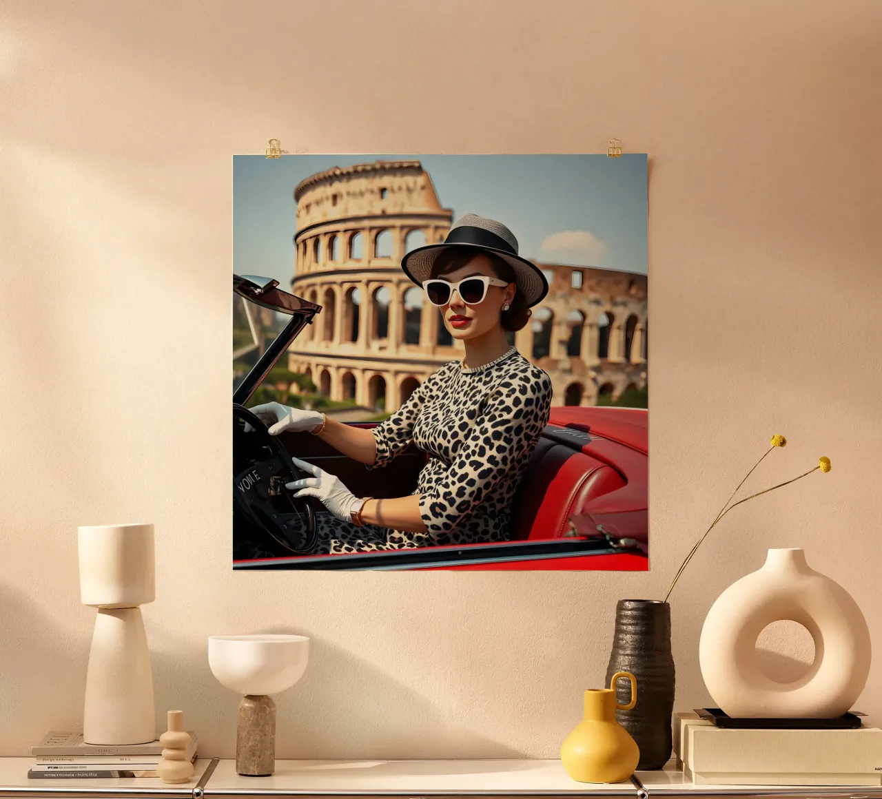 1960ies Lady in Convertible near Colloseum poster by Anita's Dream