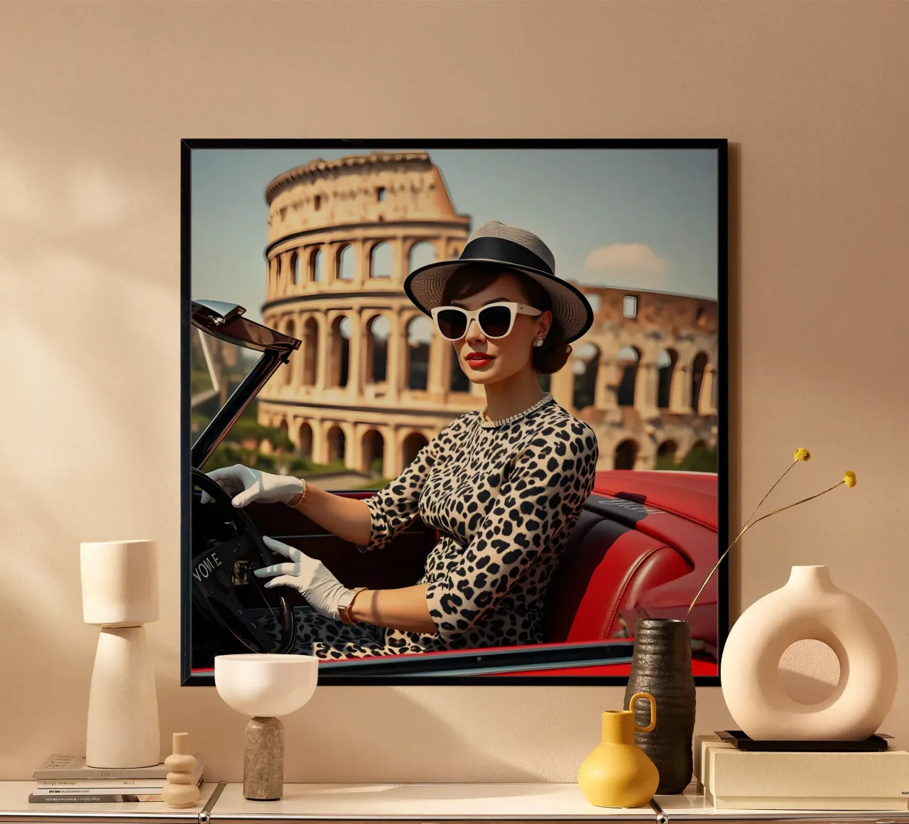 1960ies Lady in Convertible near Colloseum poster by Anita's Dream
