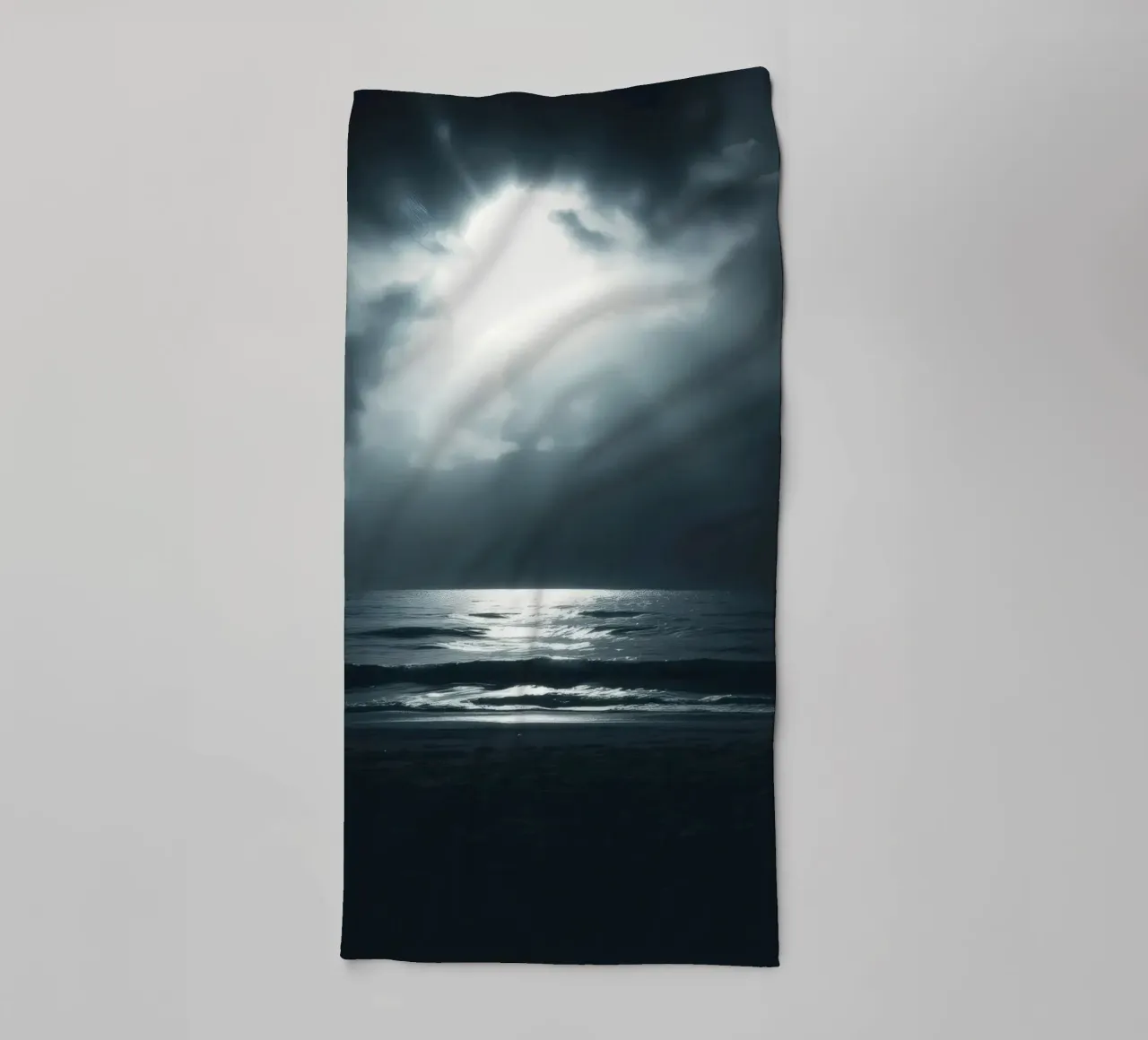 Serene nighttime ocean view illuminated by bright moonlight towel by DesignDoodle