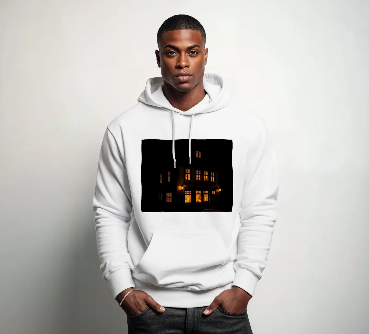 Serata accogliente in una casa di charme con luci calde e splendenti felpa con cappuccio da DesignDoodle