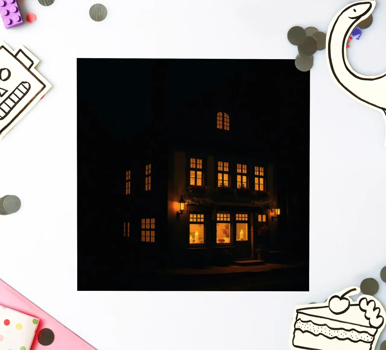 Serata accogliente in una casa di charme con luci calde e splendenti adesivo da DesignDoodle
