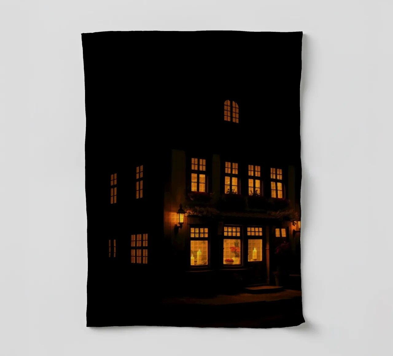 Serata accogliente in una casa di charme con luci calde e splendenti canovaccio da cucina da DesignDoodle