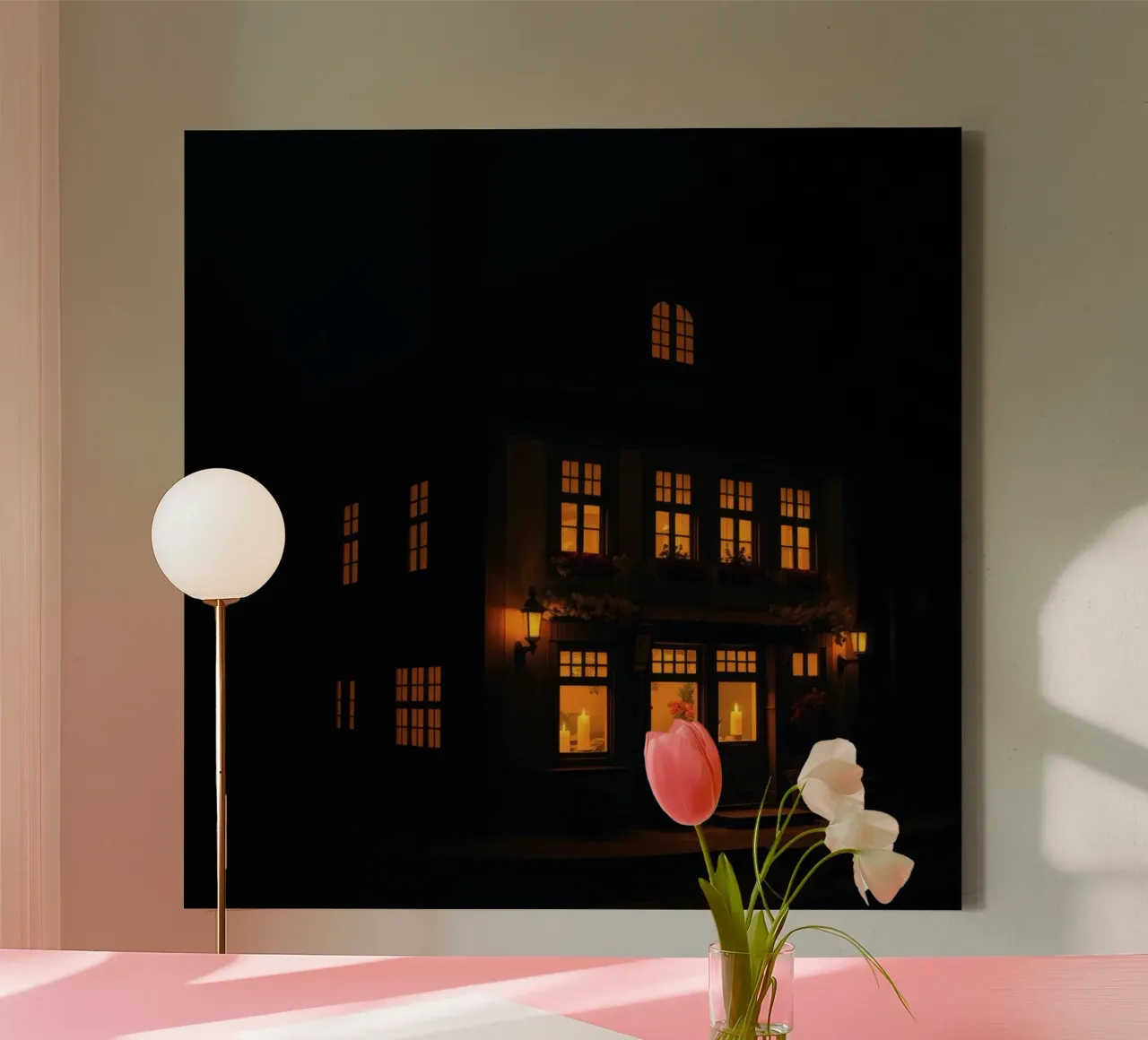 Serata accogliente in una casa di charme con luci calde e splendenti tela da DesignDoodle