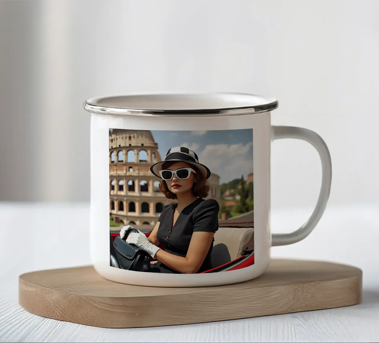 Moda anni '60 a Roma tazza in smalto da Anita's Dream