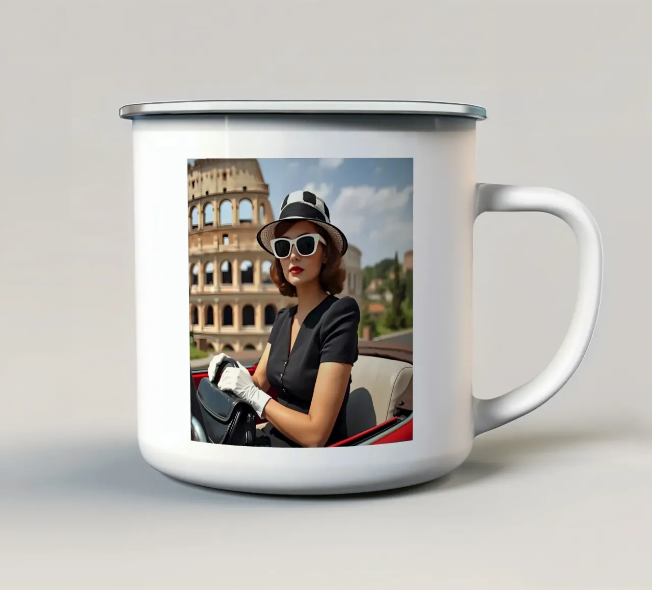 Moda anni '60 a Roma tazza in smalto da Anita's Dream