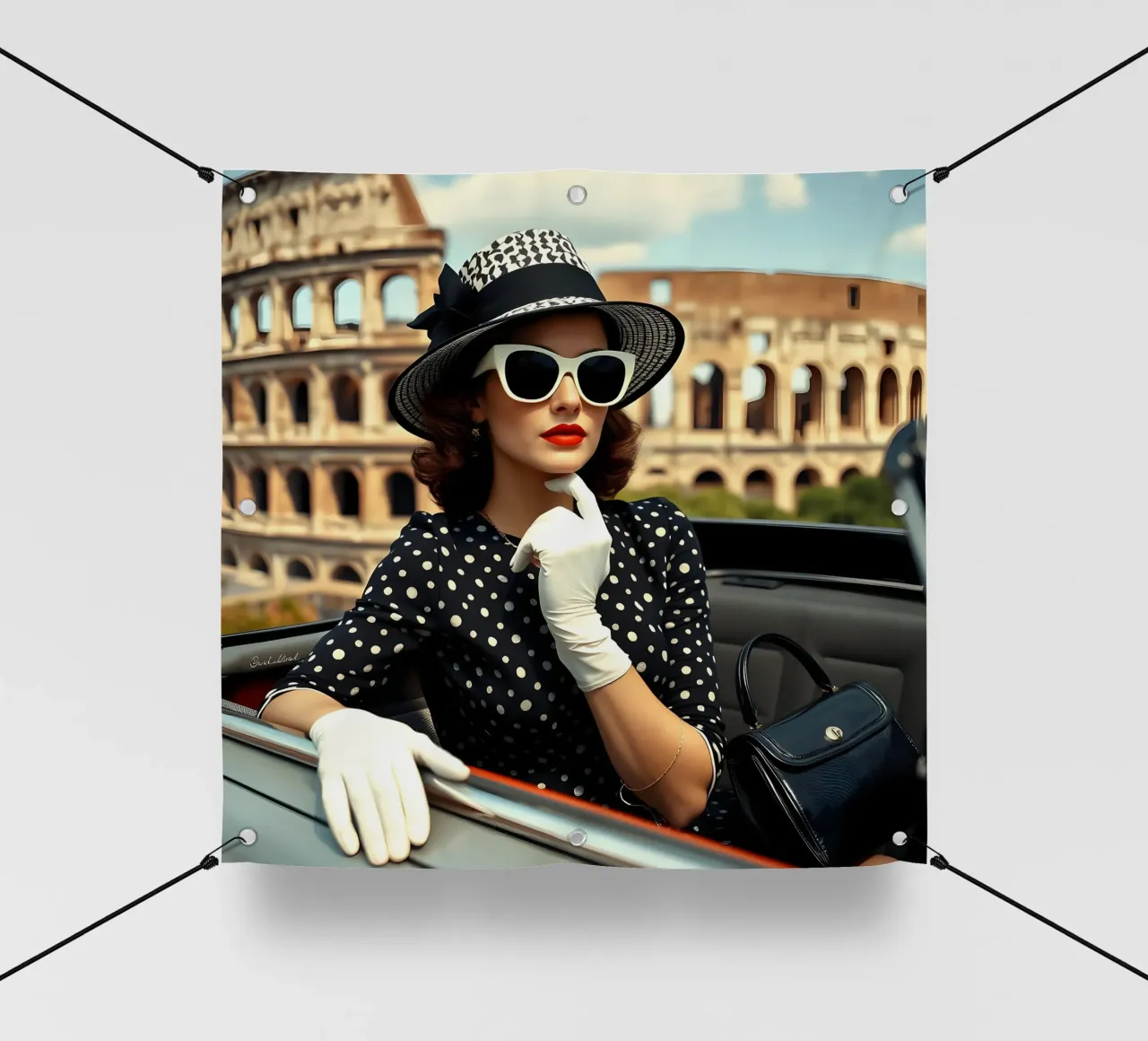Signora di 60 anni in decappottabile vicino a Colloseum telo in pvc da Anita's Dream