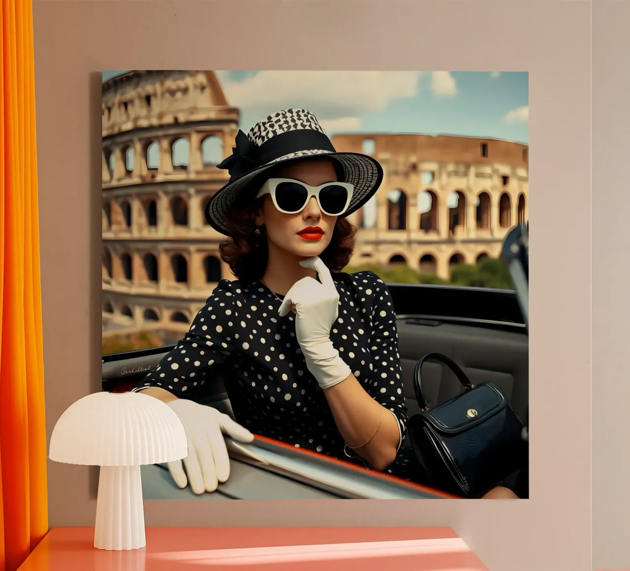 Signora di 60 anni in decappottabile vicino a Colloseum tela con Cornice a cassetta da Anita's Dream