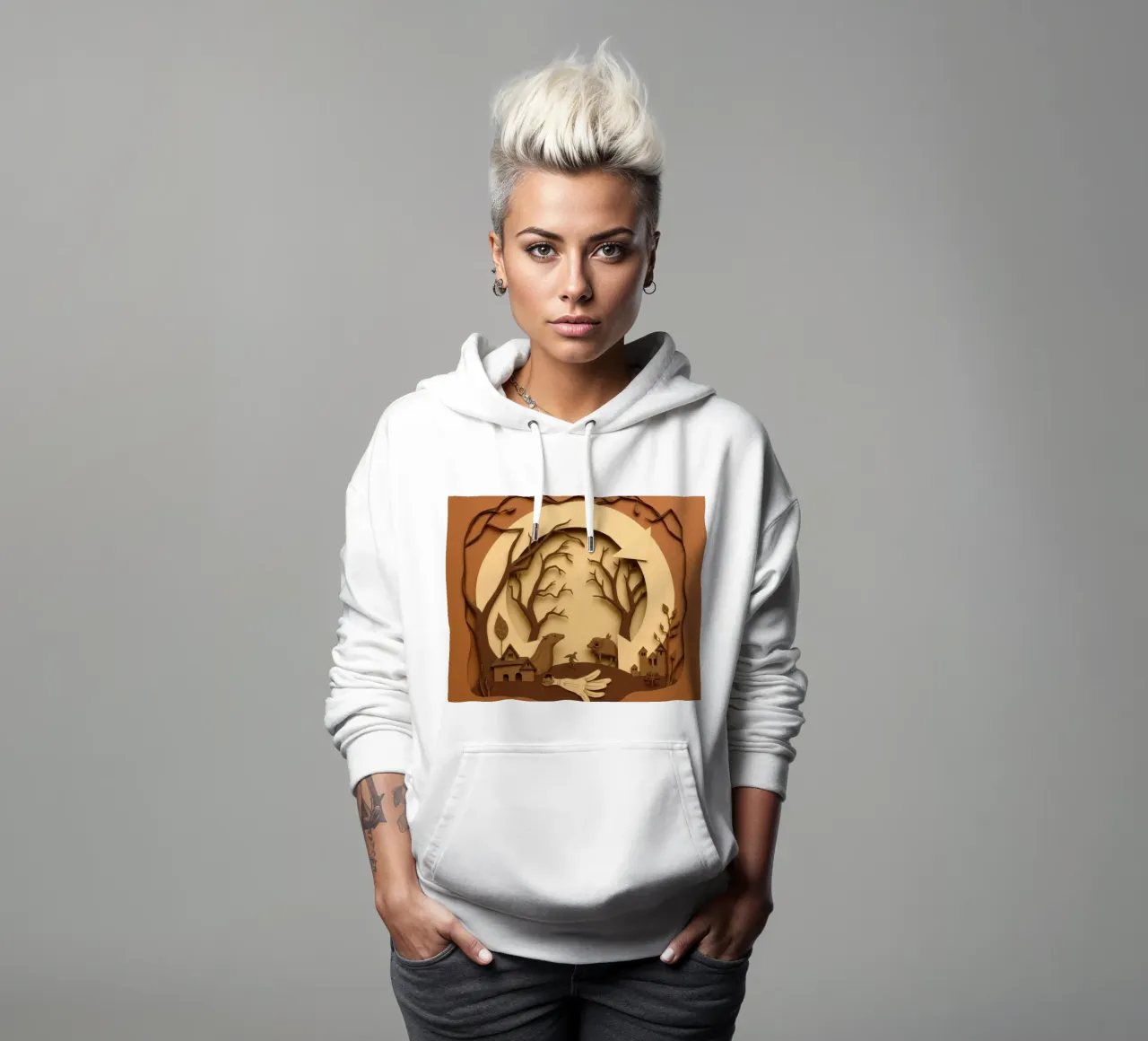 Creative paper art depicting a calm forest landscape hoodie by DesignDoodle
