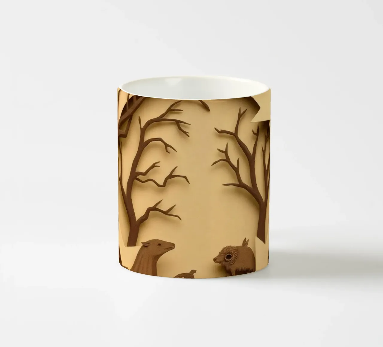 Creatieve papierkunst met een rustig boslandschap keramische mok van DesignDoodle