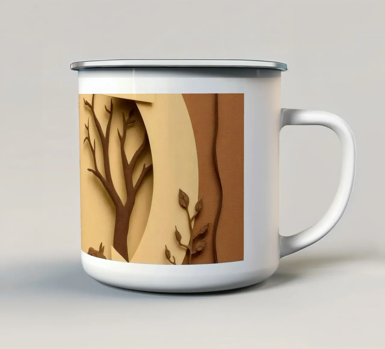 Creatieve papierkunst met een rustig boslandschap emaille mok van DesignDoodle