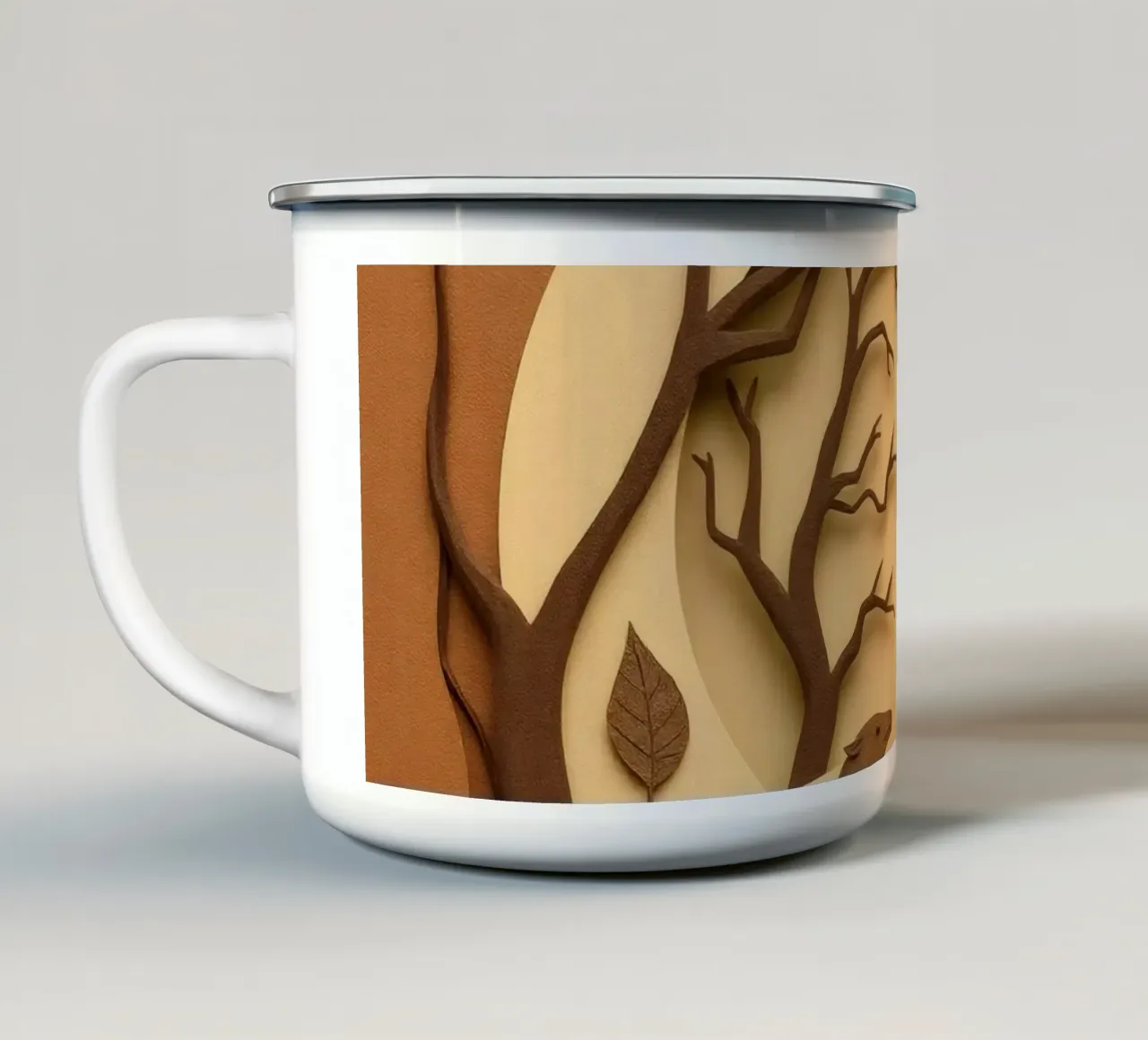 Creatieve papierkunst met een rustig boslandschap emaille mok van DesignDoodle
