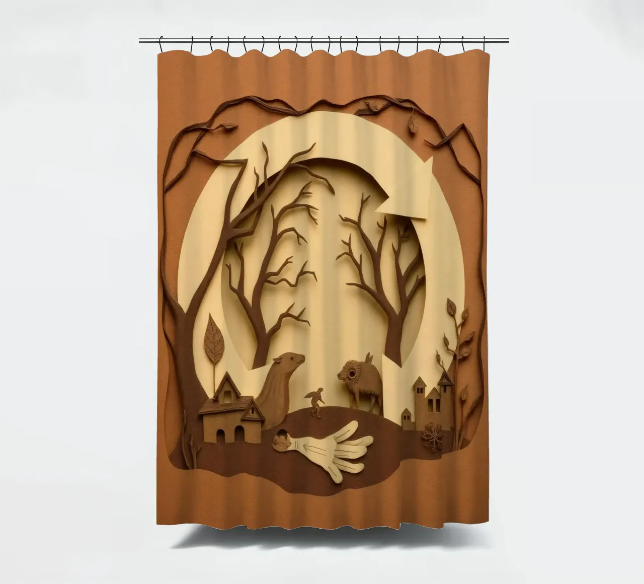 Creative paper art depicting a calm forest landscape shower curtain by DesignDoodle