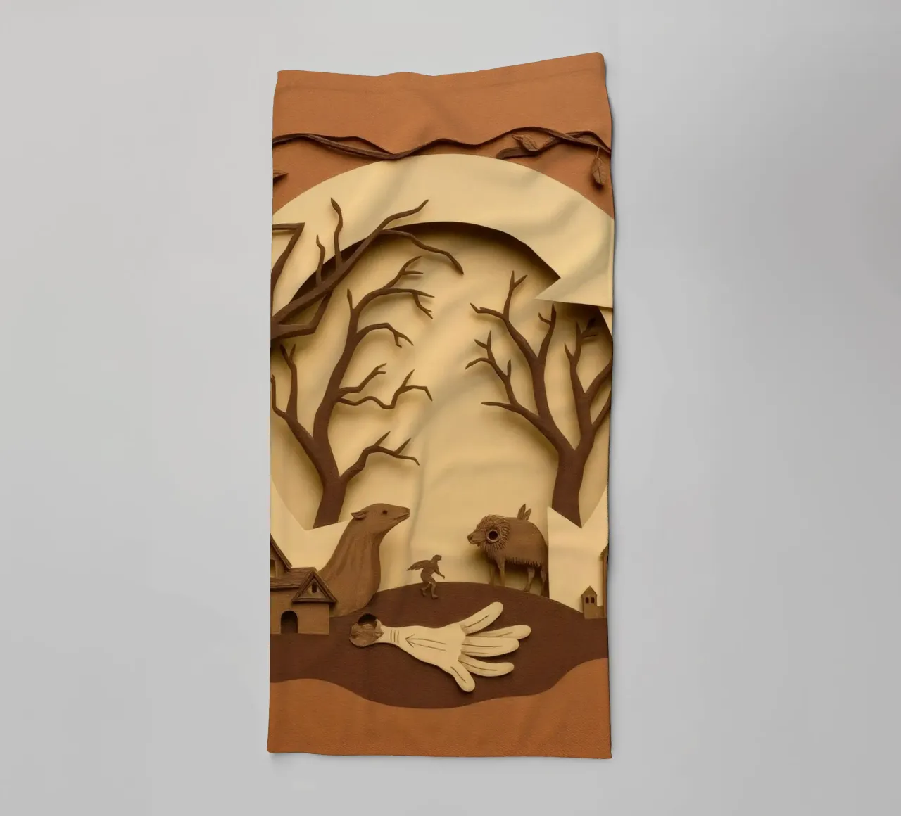 Creatieve papierkunst met een rustig boslandschap badhanddoek van DesignDoodle