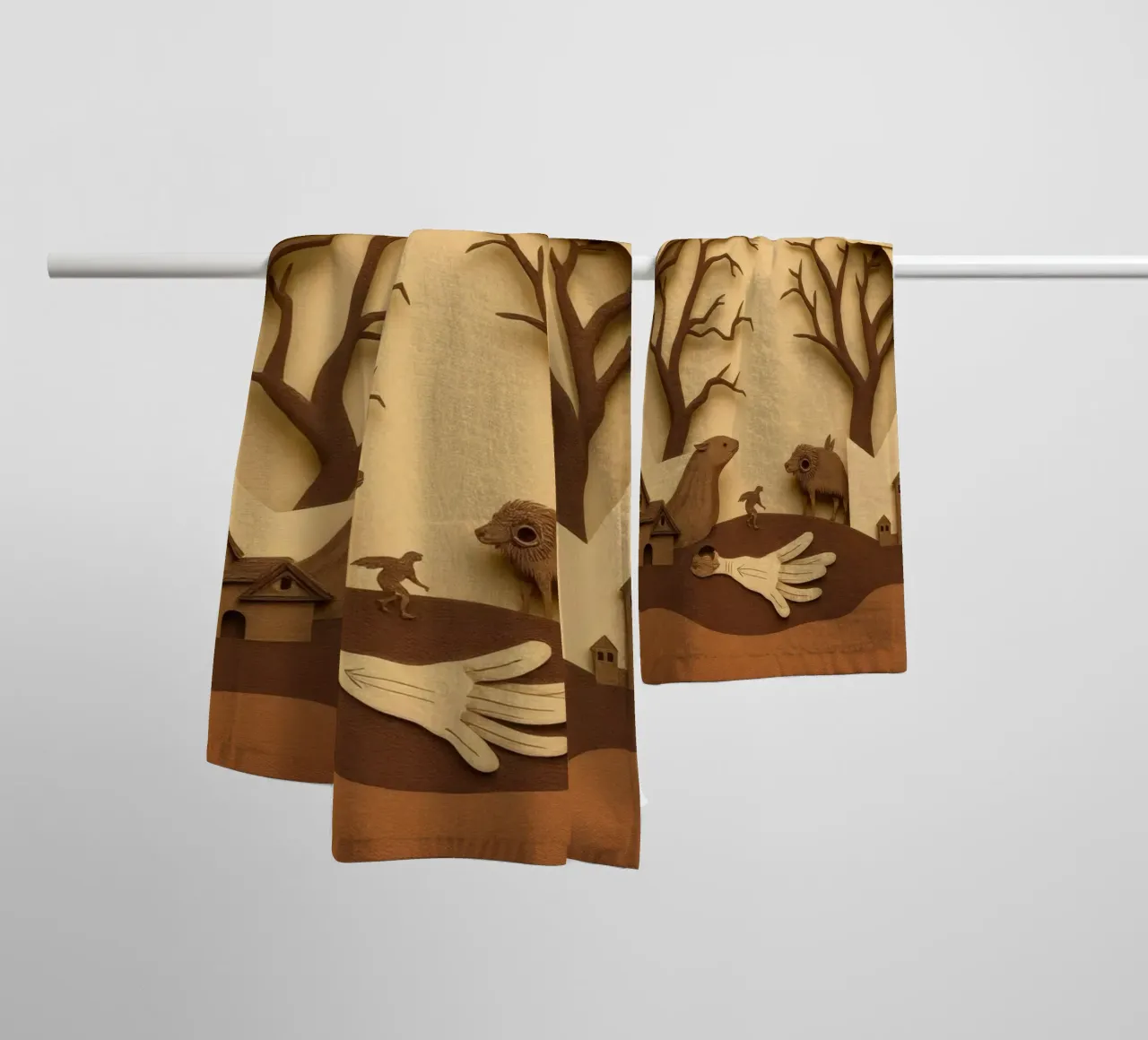 Creatieve papierkunst met een rustig boslandschap badhanddoek van DesignDoodle