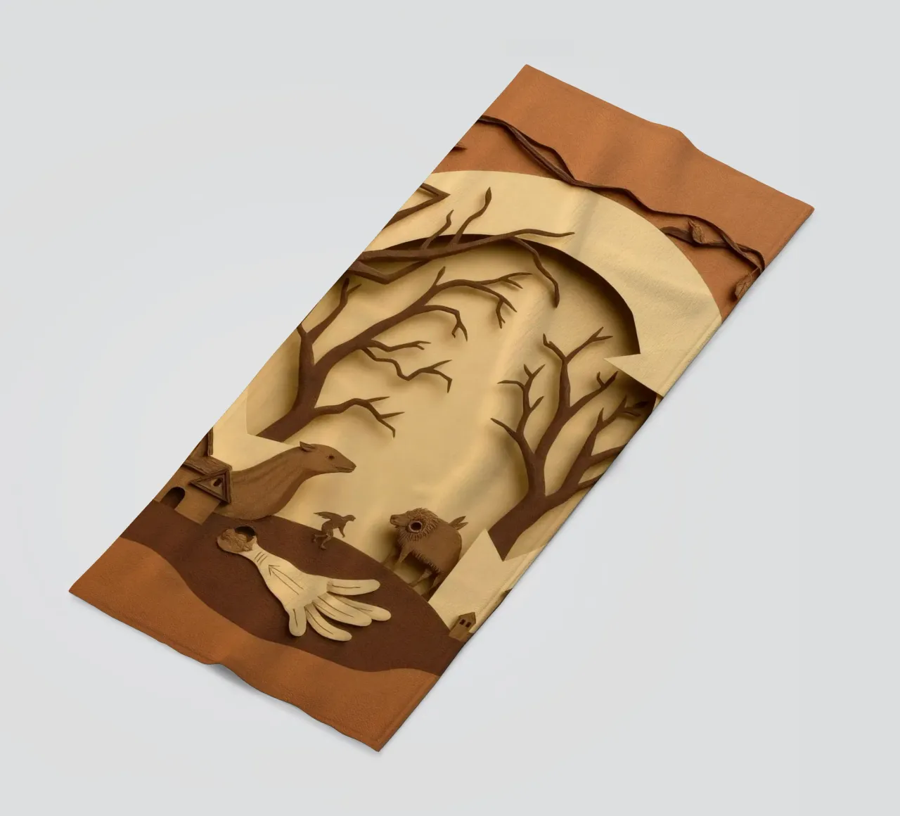 Creatieve papierkunst met een rustig boslandschap strandhanddoek van DesignDoodle