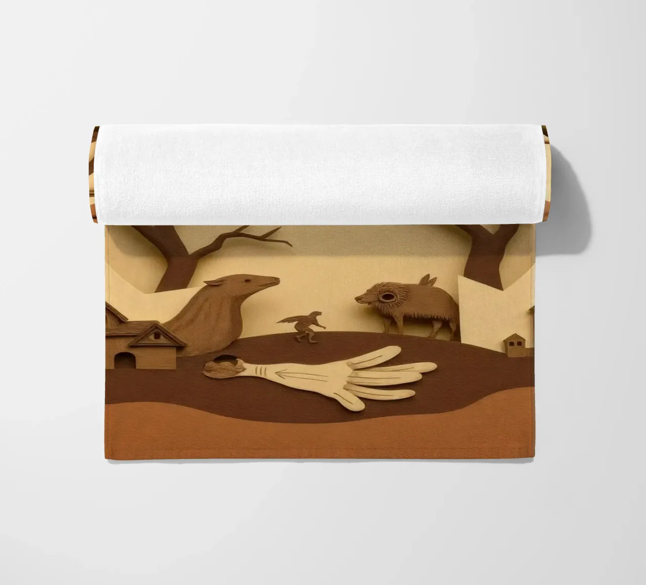 Creatieve papierkunst met een rustig boslandschap strandhanddoek van DesignDoodle