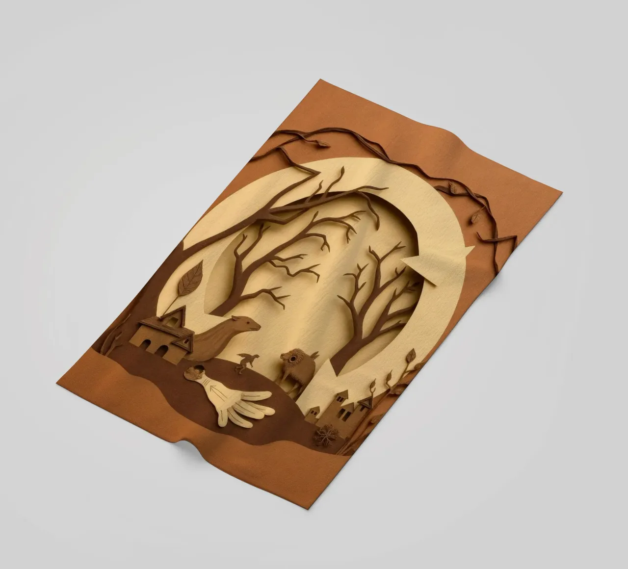 Creatieve papierkunst met een rustig boslandschap strandhanddoek van DesignDoodle