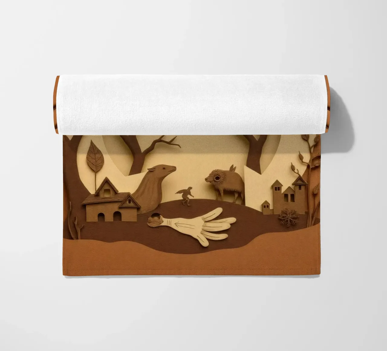 Creatieve papierkunst met een rustig boslandschap strandhanddoek van DesignDoodle