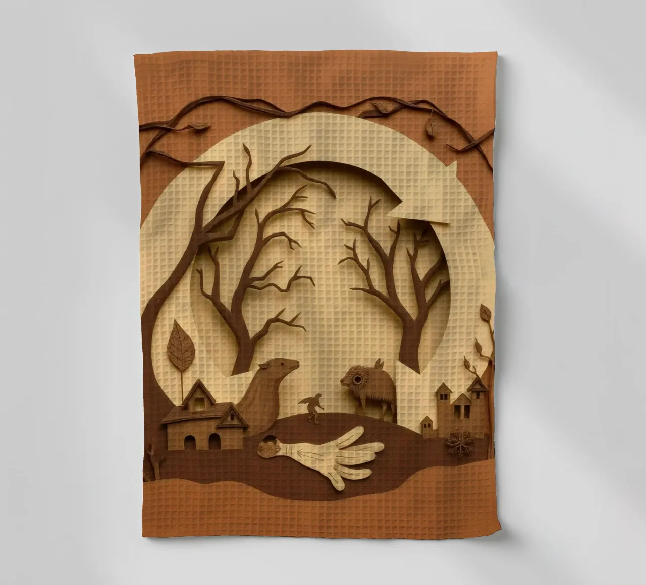 Art créatif sur papier représentant un paysage forestier calme torchon de DesignDoodle