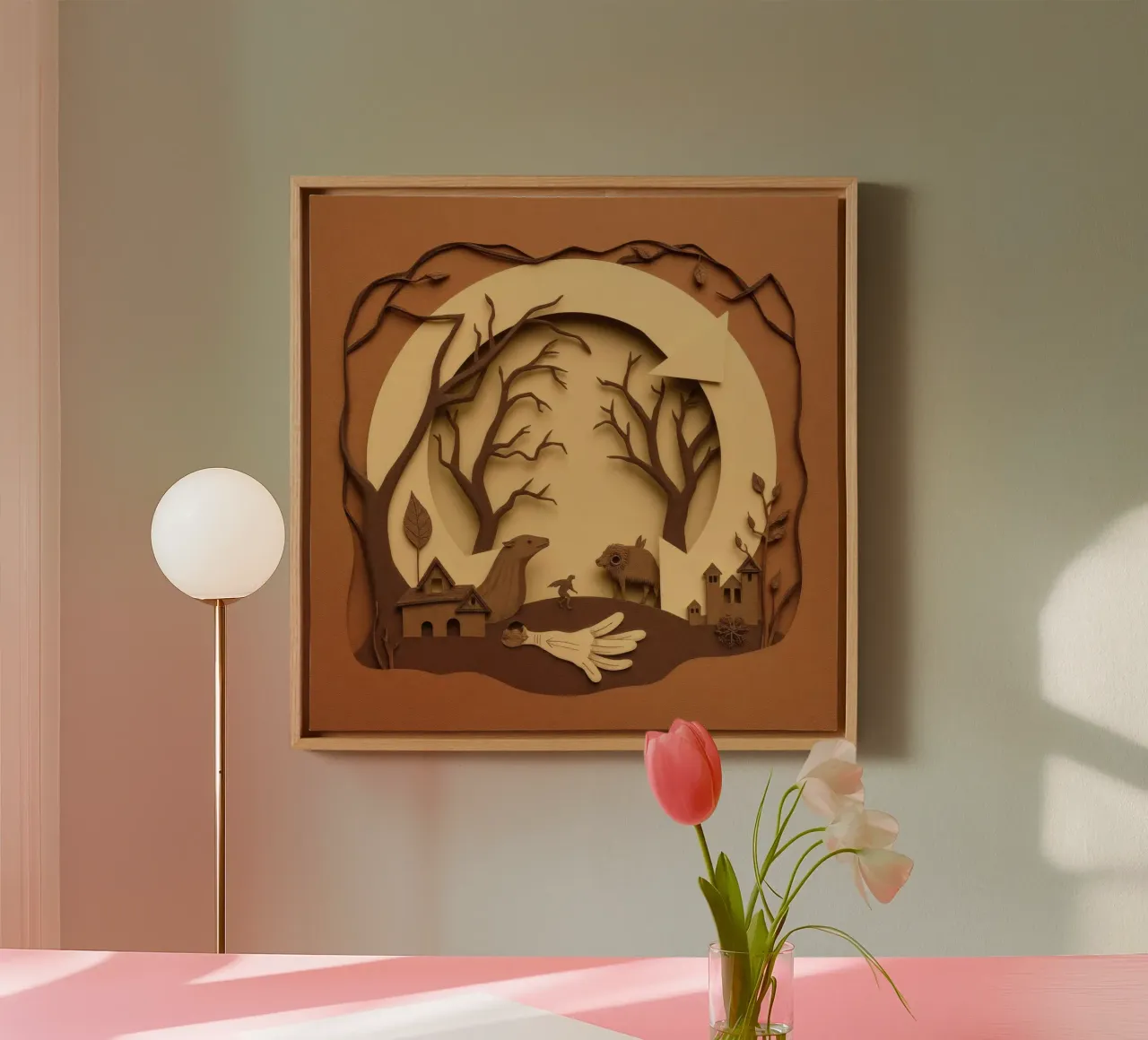 Creatieve papierkunst met een rustig boslandschap canvas van DesignDoodle