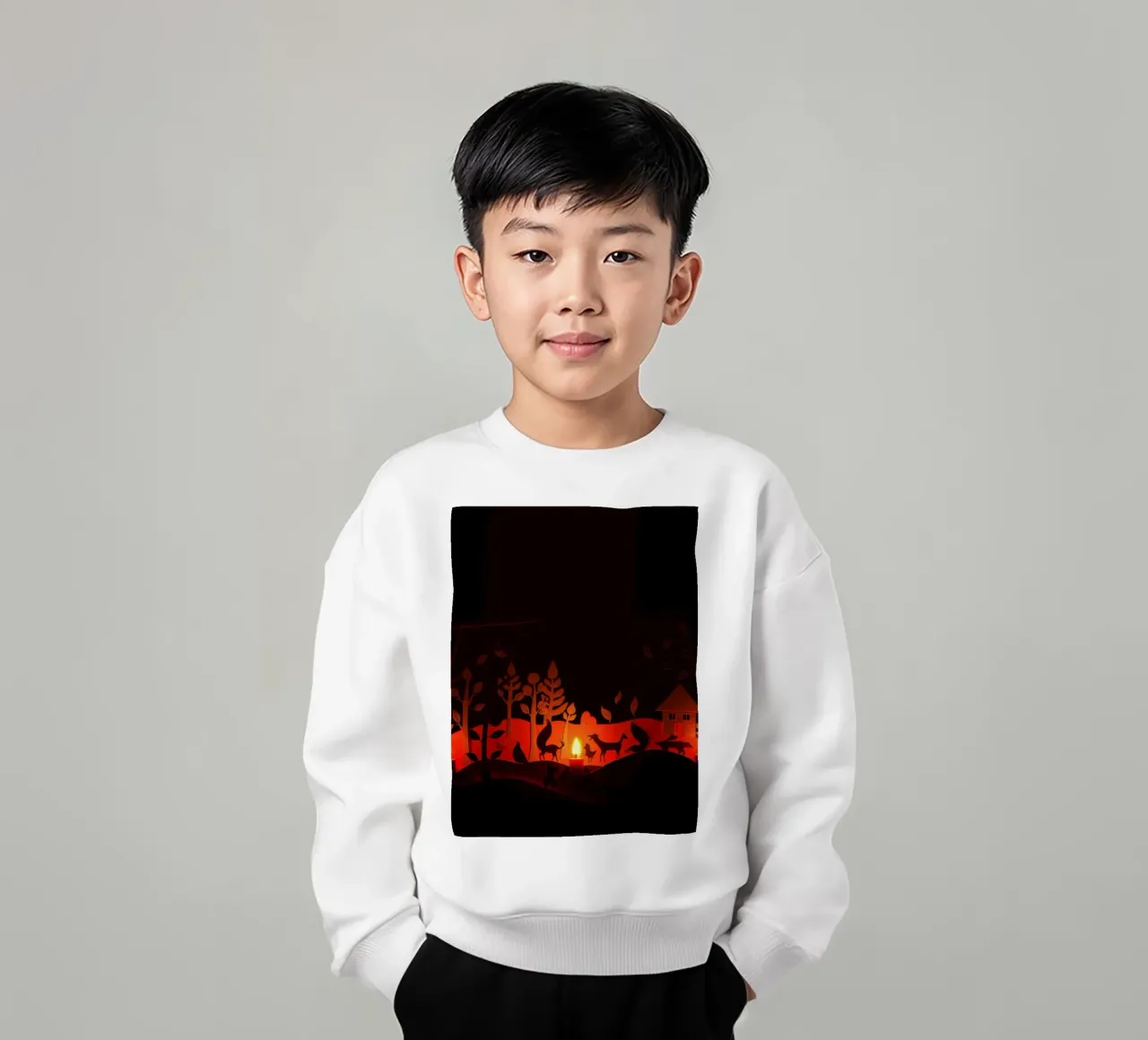 Colorful paper animals cutouts create calm night scene kids sweatshirt by DesignDoodle
