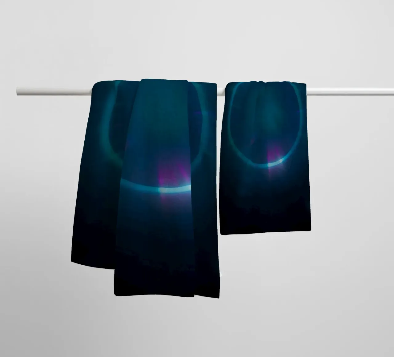 Celestial light display showcasing vibrant colors and patter towel by DesignDoodle