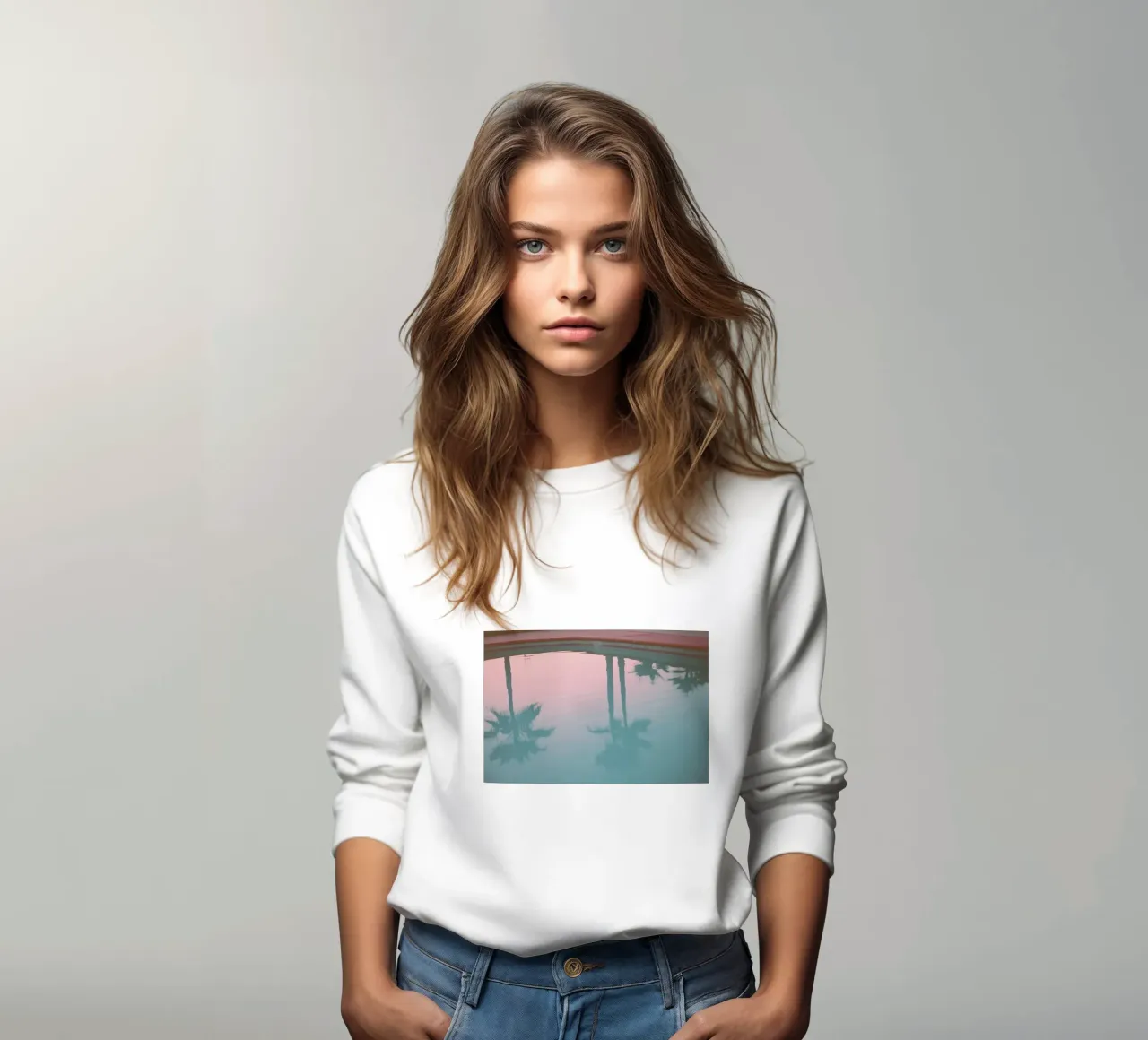 USA SérIA I Reflections of palm trees at the pool and a pink sky sweatshirt by Julie Travel Photography