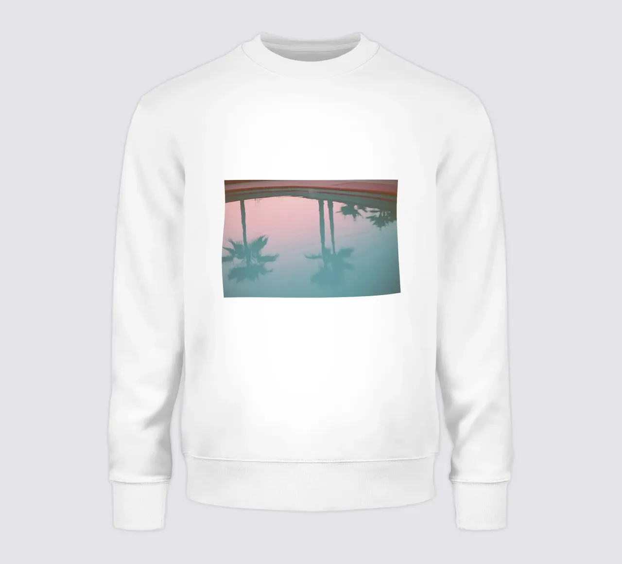 USA SérIA I Reflections of palm trees at the pool and a pink sky sweatshirt by Julie Travel Photography