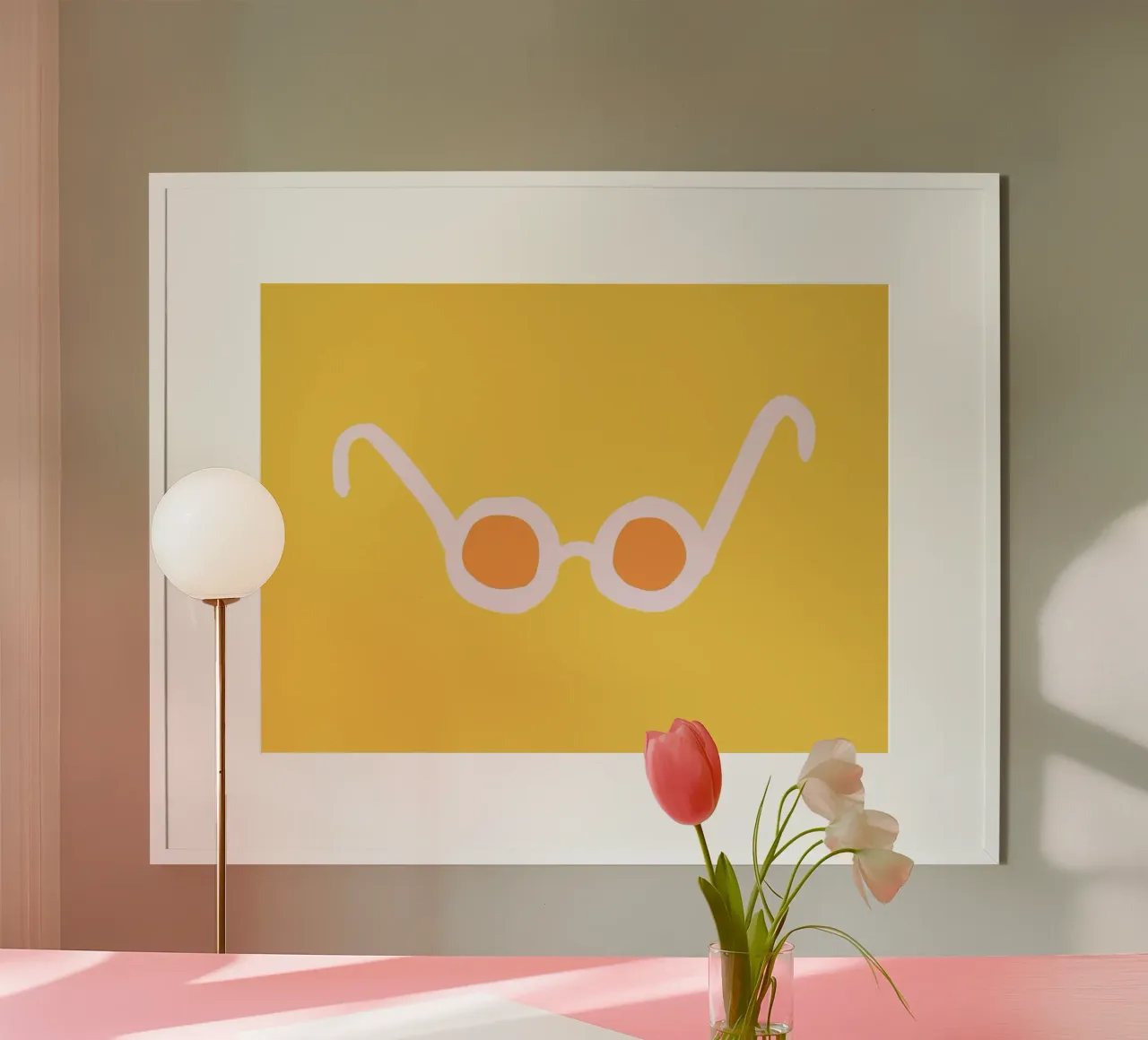 SUN Glasses Poster mit Holzrahmen von All Colours