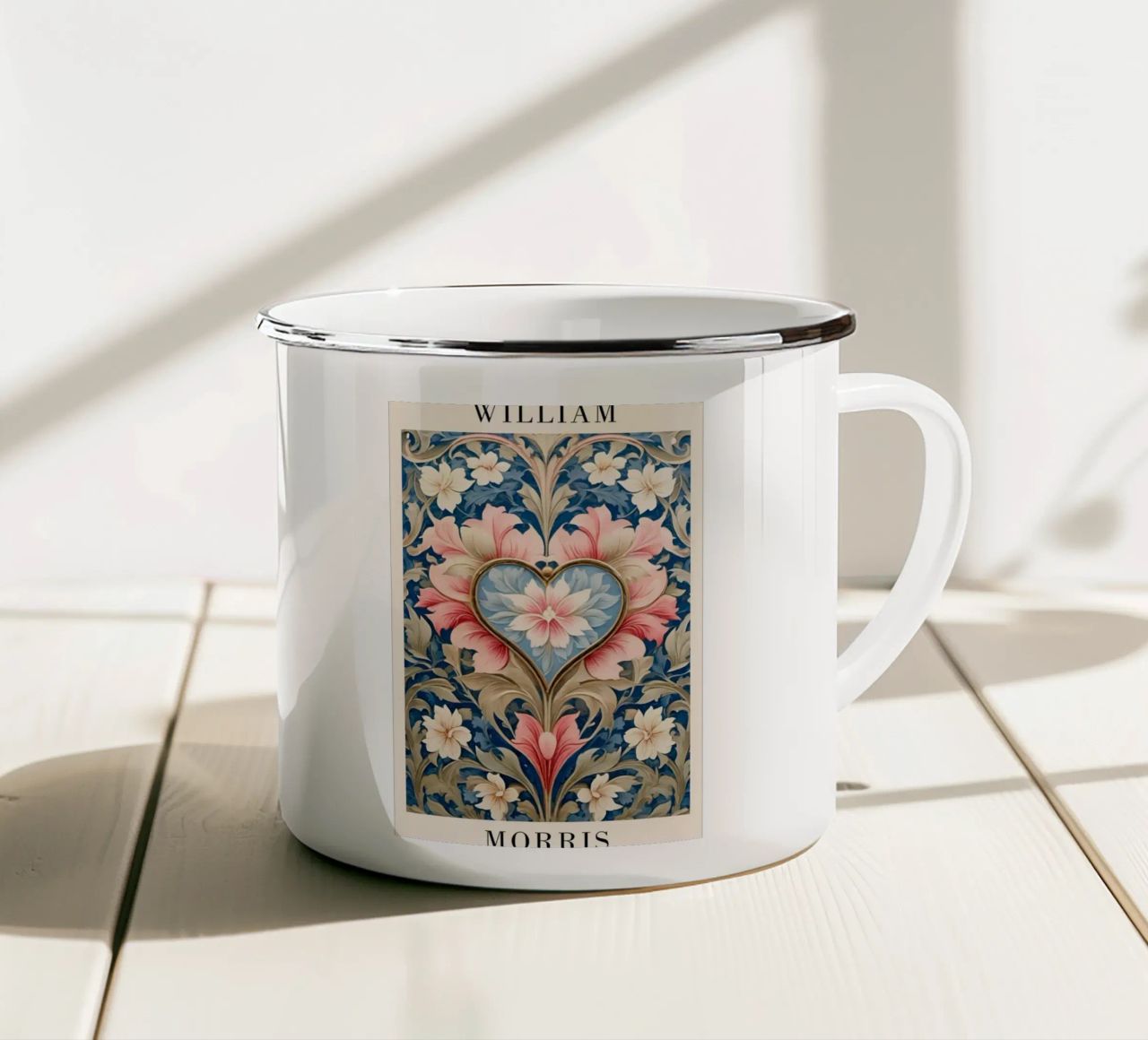 william morris-fiore e foglie simmetriche a forma di cuore tazza in smalto da Art Crew Kbm