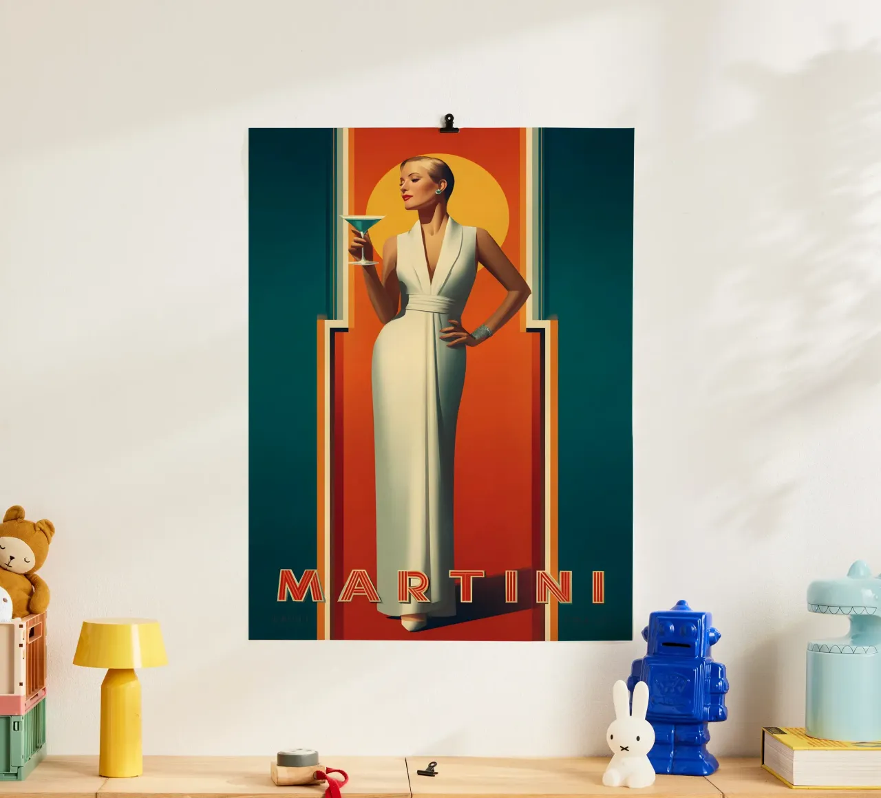 Martini in stile Art Déco poster con telaio in alluminio da M-Ulrich-Digital Art