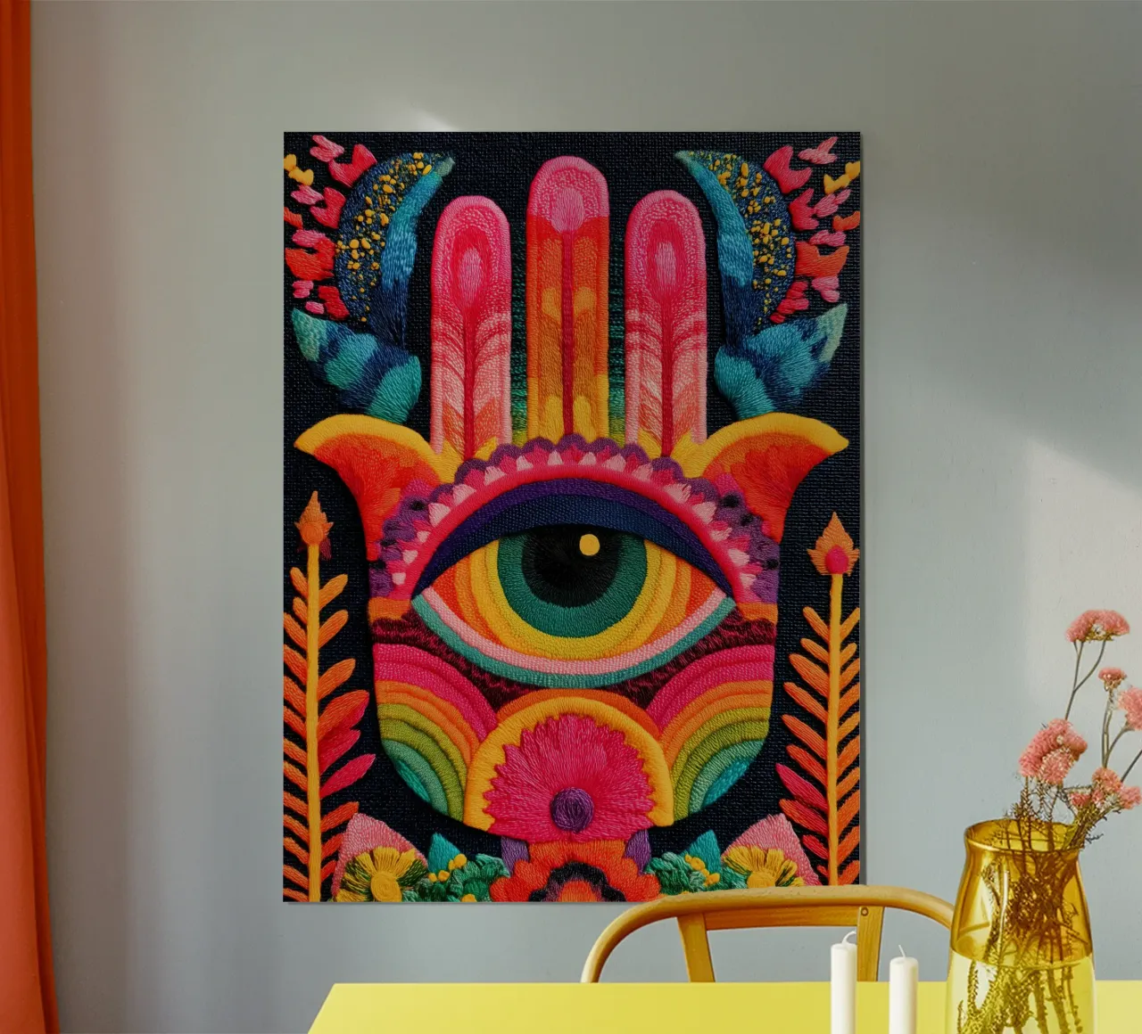 Hamsa - Die Hand Fatimas | Textilarbeit Poster von Autofocus
