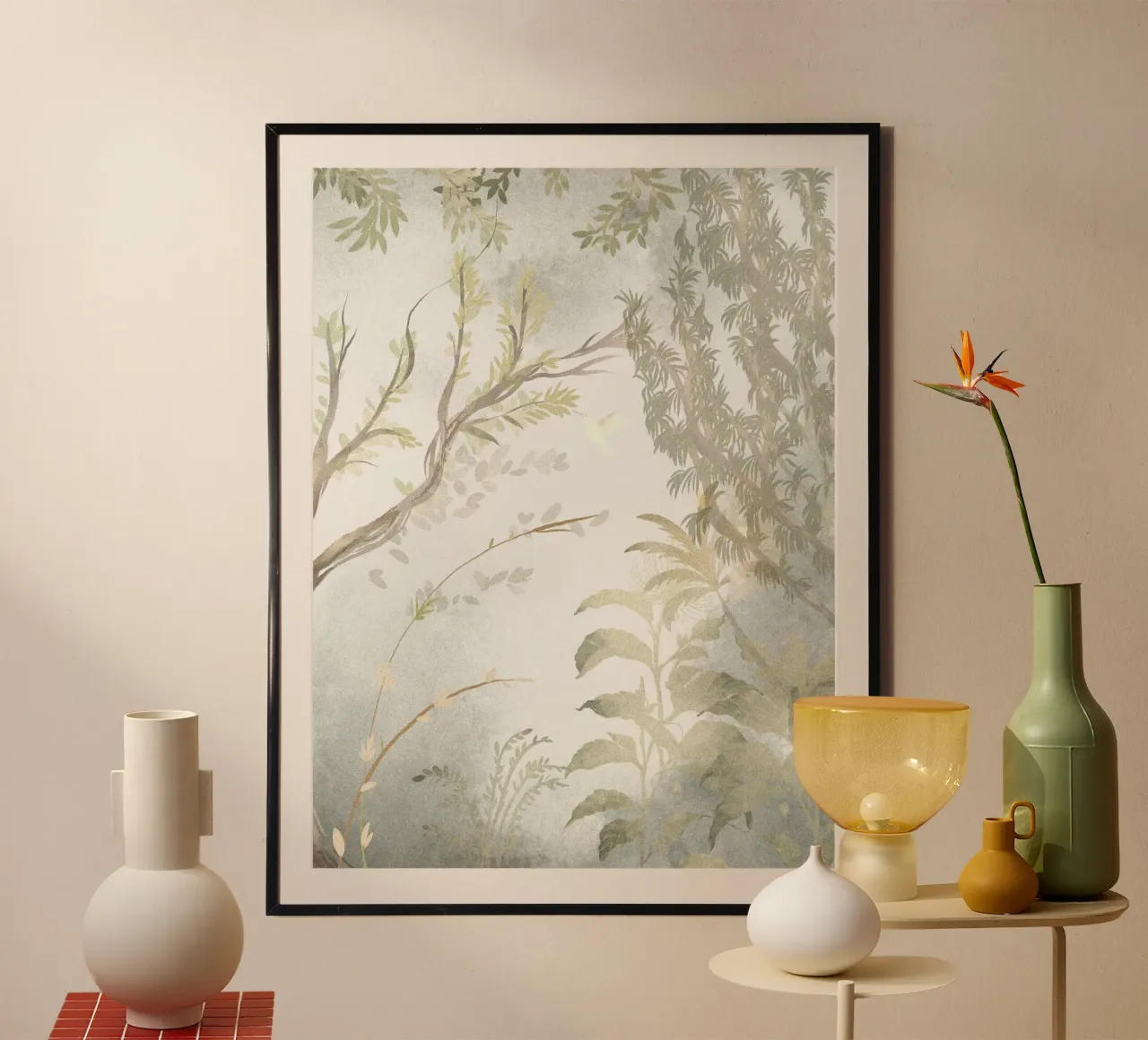 Fantasy realm garden misty pastel muted colors poster con telaio in alluminio da mysteriouscoco