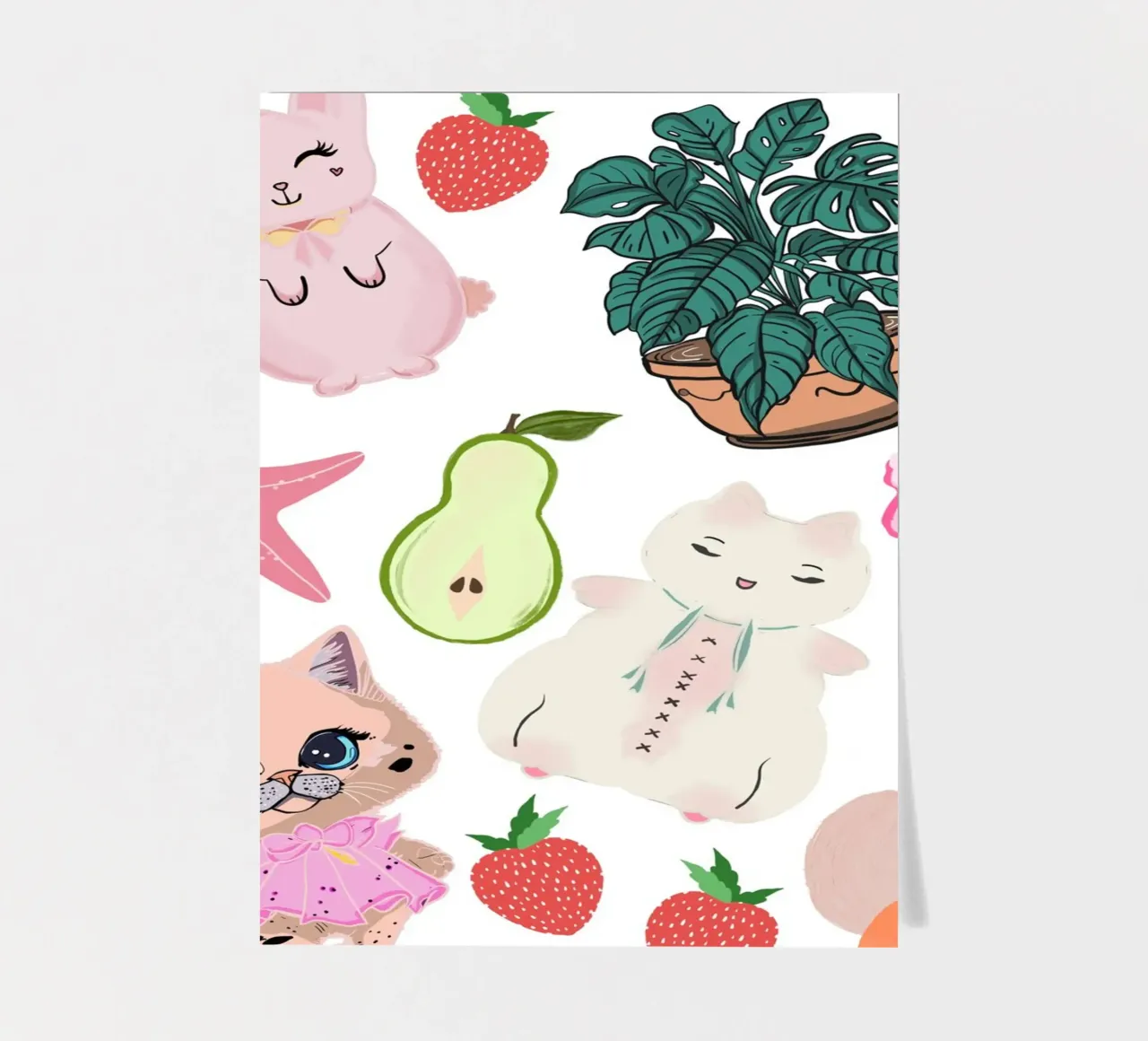 Kawaii style cute anime animals fruit plants strawberries stickervel van mysteriouscoco