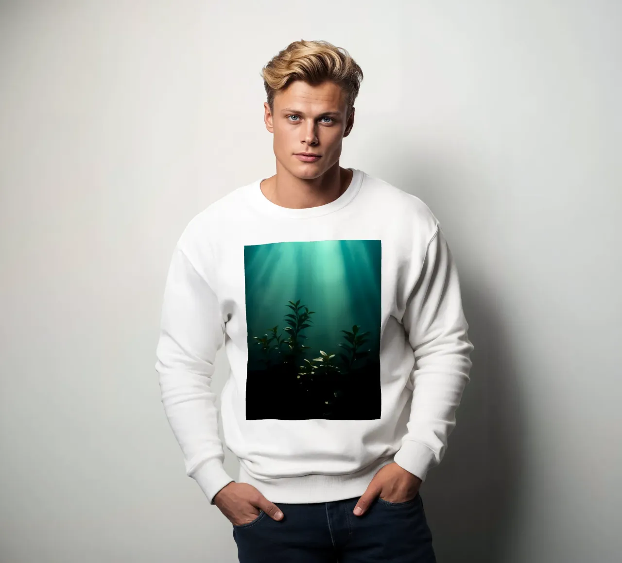 Underwater plants illuminated by soft rays of light sweatshirt by DesignDoodle