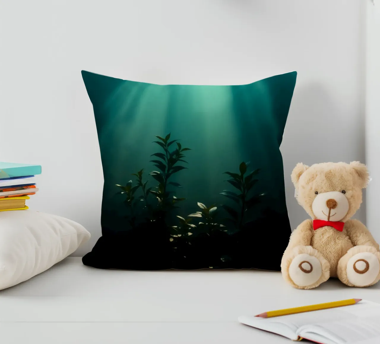Piante sottomarine illuminate da raggi di luce morbida cuscino da DesignDoodle