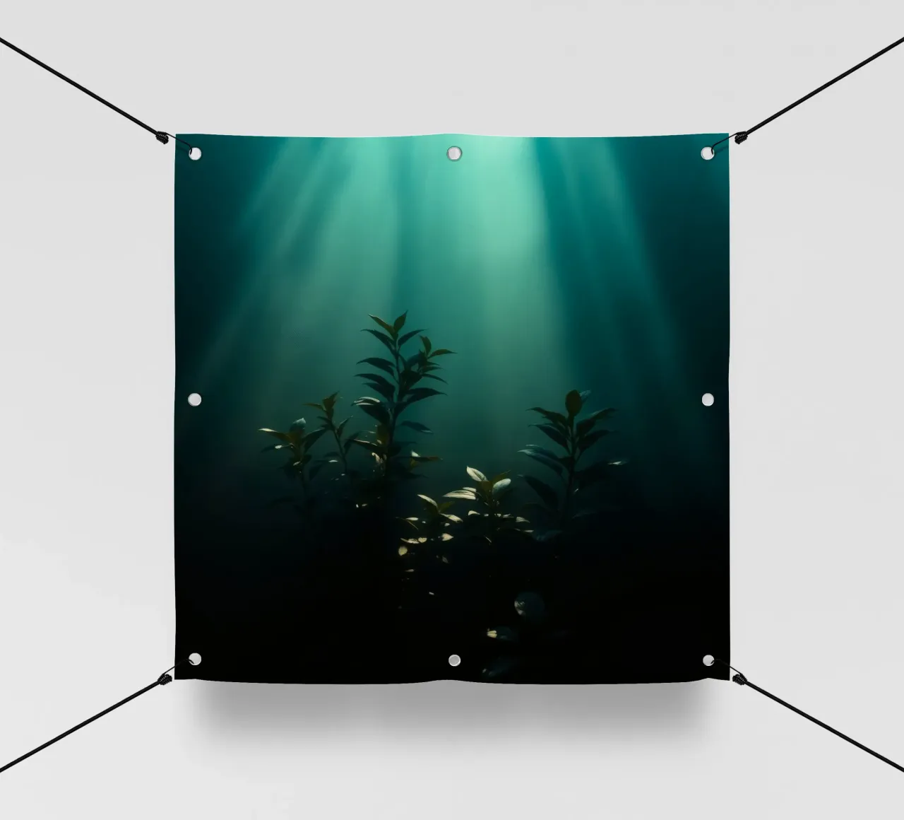 Unterwasserpflanzen, die von sanften Lichtstrahlen beleuchtet werden PVC Plane von DesignDoodle