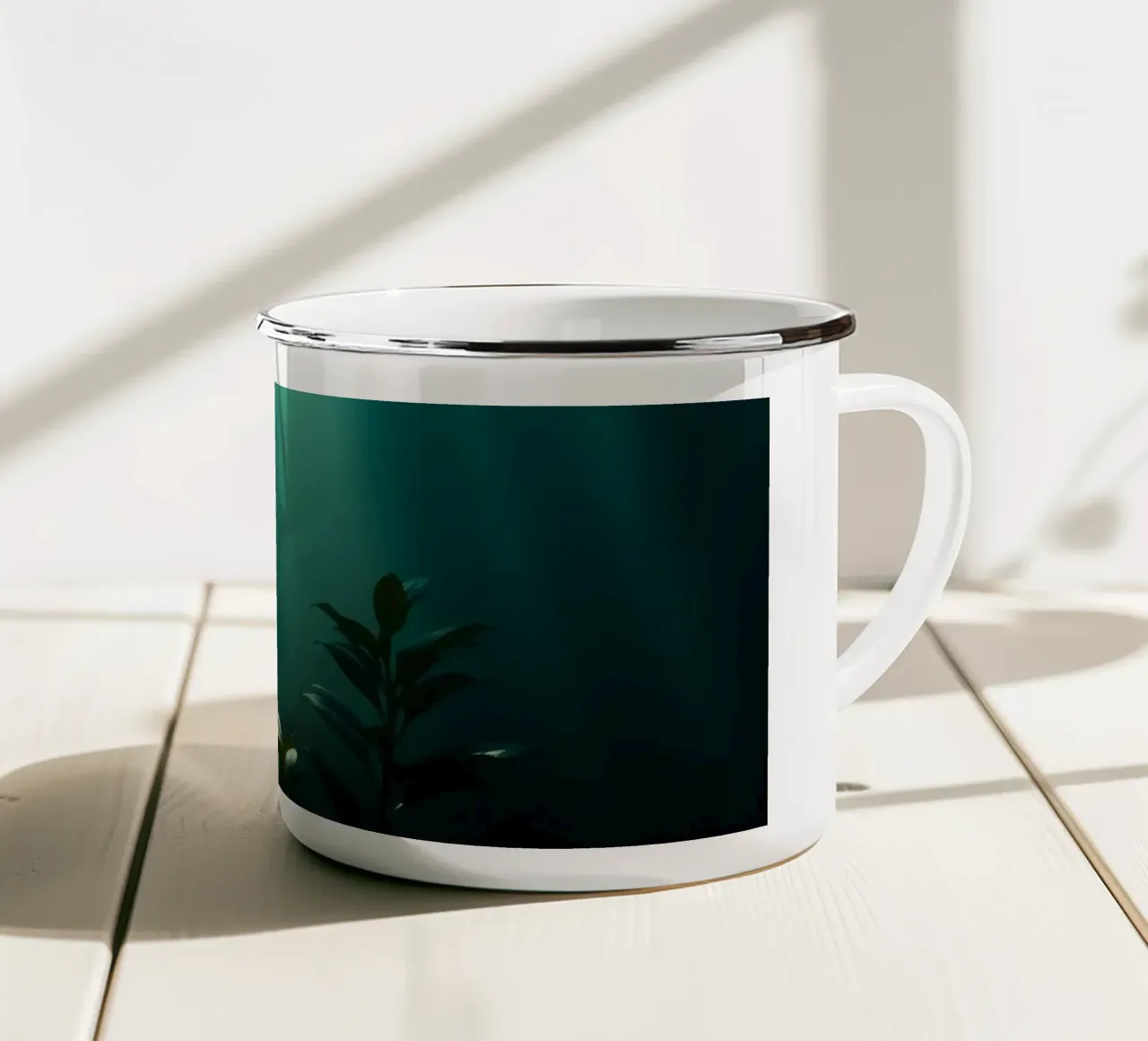 Piante sottomarine illuminate da raggi di luce morbida tazza in smalto da DesignDoodle