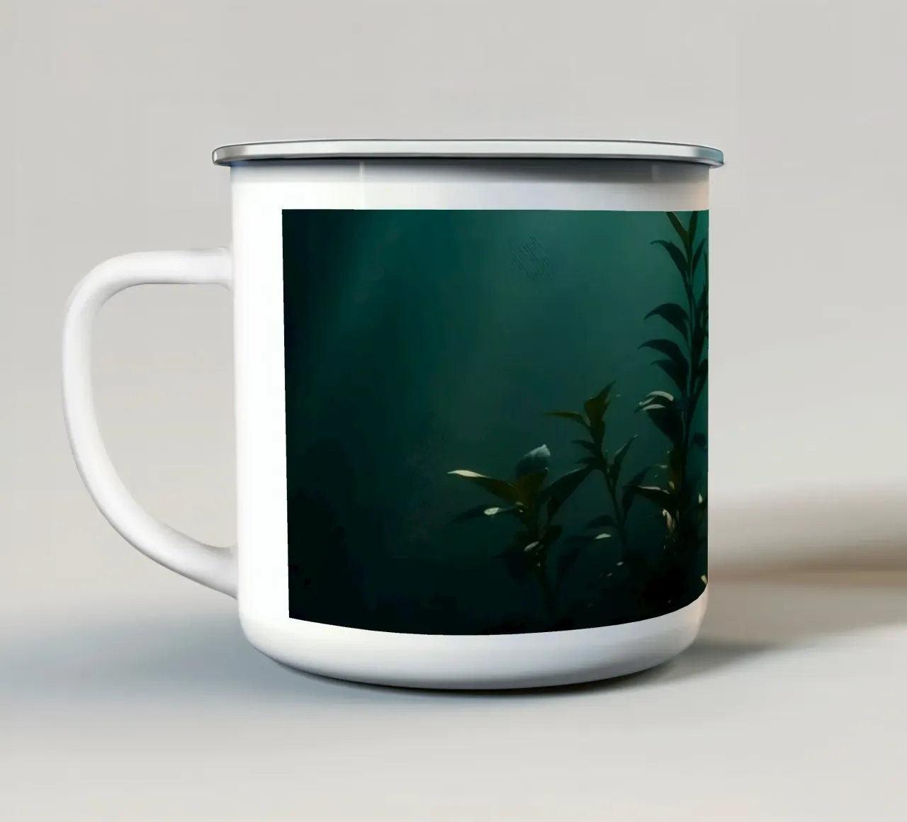 Piante sottomarine illuminate da raggi di luce morbida tazza in smalto da DesignDoodle