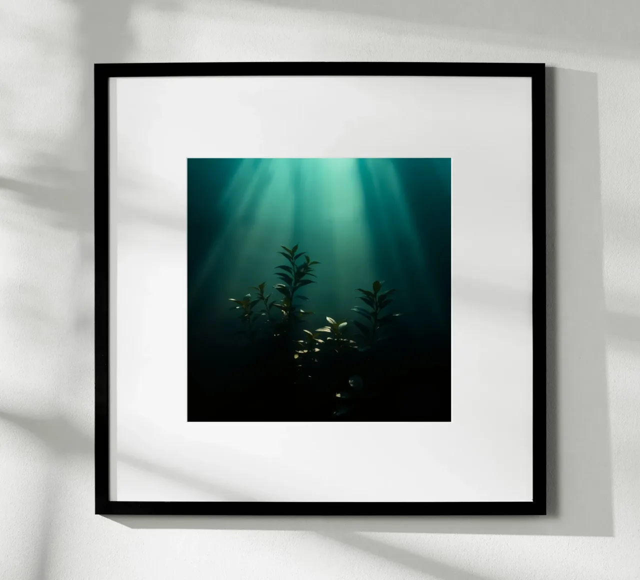 Plantes sous-marines éclairées par des rayons lumineux doux poster de DesignDoodle