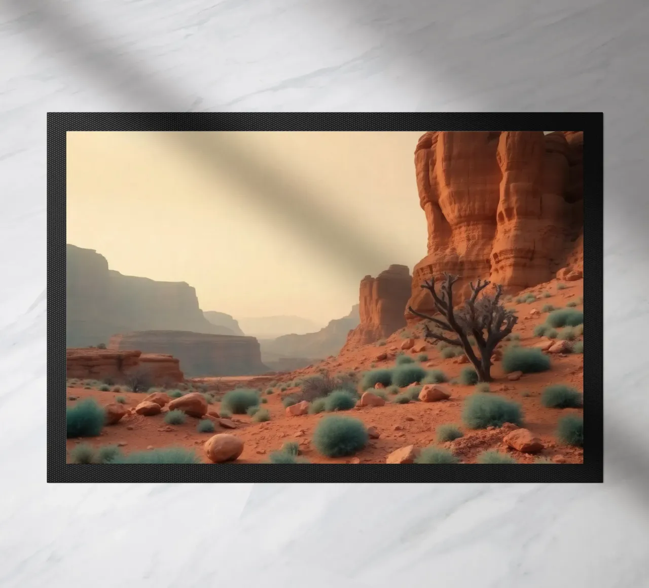 Stunning desert landscape featuring red rock formations doormat by DesignDoodle