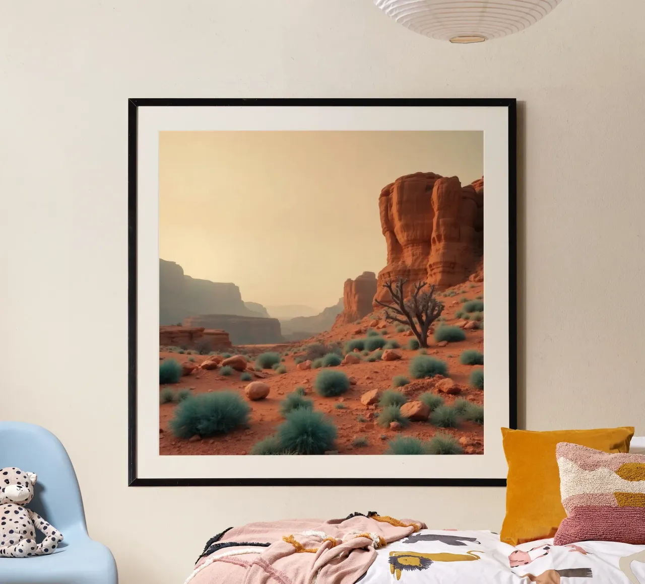 Paysage désertique époustouflant avec des formations rocheuses rouges poster de DesignDoodle